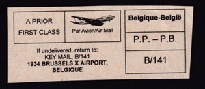 Air Mail label Key Mail Brussels Belgium -- Jumbo Jet illustrated - Picture 1 of 2