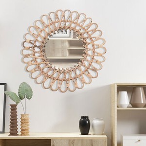 Nordic Wall Mirror Wall Hanging Round Rattan Mirror Home Art Decoration