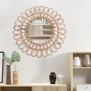 Hanging Wall Round Mirror Home Rattan Nordic Wicker Home Decor Art Mirrors US - Picture 1 of 7