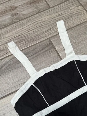 Kimchi Azul Nuevo Con Etiquetas Negro Lino Blanco Botón Correa Mujer M Vestido Foto 1 de 4