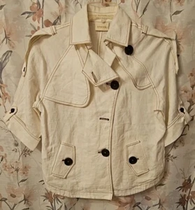 NWT Chicos Cropped Trench Jacket 100% Linen Optic White Sz 1 Sz 8 . Retail $99 - Picture 1 of 12