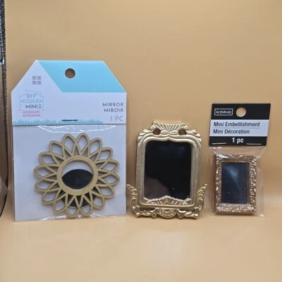 3 Mirrors Mini Dollhouse Miniature Gold Wood Wall Decor - Image 1 of 4