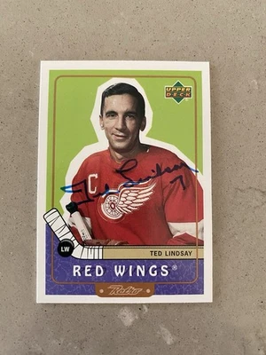 Ted Lindsay Detroit Red Wings Great Autograph Signed Card Hall of Fame HOF - Image 1 of 2