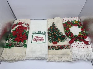 Lote 4 toallas de mano de té de vacaciones de Navidad Flor de Navidad Corona de frutas - Imagen 1 de 5