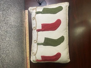 KNIT STOCKING THROW PILLOW, 20" x 14", HIDDEN ZIPPER, RAISED ROPE, LINEN - Picture 1 of 4