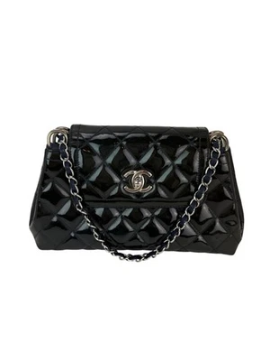 Chanel Medium Coco Shine Accordion Patent Leather Dark Navy Flap Bag Ebay Live - Image 1 of 4