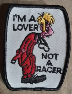 Vintage Racing Patch I'M A LOVER NOT A RACER 80er Jahre unbenutzt ~ 3x4 Zoll - Bild 1 von 7