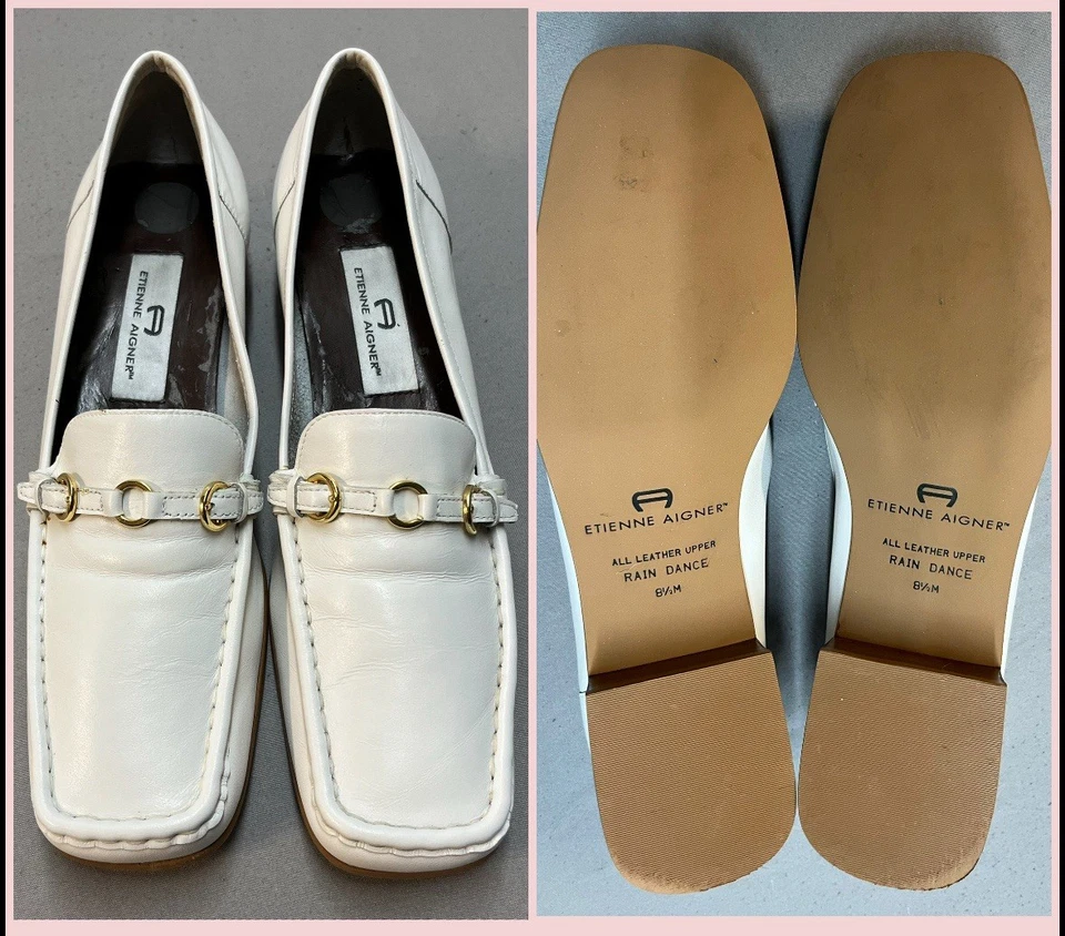 Vintage 1980s Etienne Aigner Sz 8.5M Rain Dance White Leather Loafers Retro EUC - Image 1 of 4