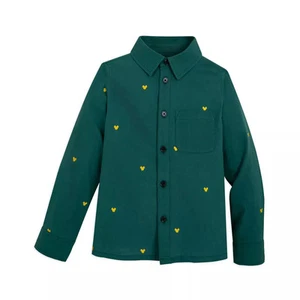 Mickey Mouse Kids Button Up Chambray Shirt Basic Embroidered Disney Licensed - Picture 1 of 13