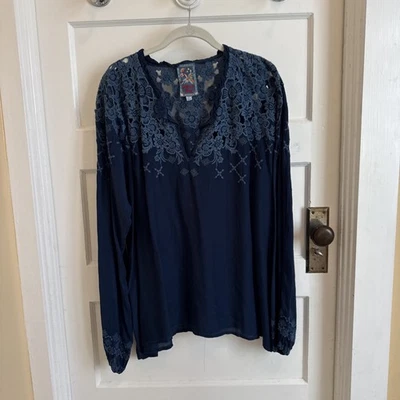 Johnny Was女式XXL长袖深蓝色刺绣 — 第 1/4 张图片