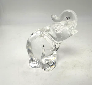 Steuben Lucky Trunk Up Elephant Crystal Glass Hand Cooler Figurine Signed - Picture 1 of 5