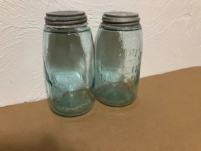 2 Iron Cross Green Glass Quart Jars (Nice) - Image 1 of 4