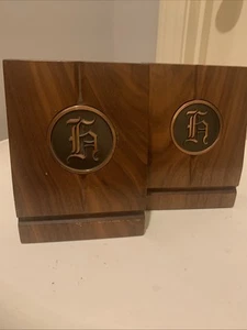 Monogramed Bookends Letter H Metal Wood Vintage 6.5” H x 4.5” W - Picture 1 of 8