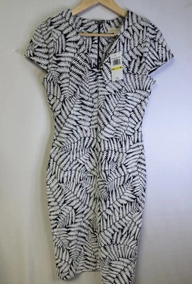 Vestido Vaina Michael Kors Jacquard M Texturizado Azul Marino Blanco Estampado Helecho Nuevo con Etiquetas $140 Foto 1 de 4