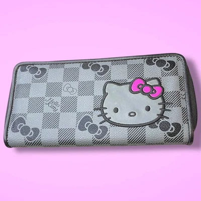 NUEVO CON ETIQUETAS SANRIO HELLO KITTY Negro y Gris Hello Kitty Cremallera Alrededor Billetera/Embarco Foto 1 de 4