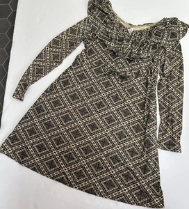 Kate Quinn Girl's 13-14 Yr Black Tan Print Long Sleeve Dress Bamboo Blend - Picture 1 of 7