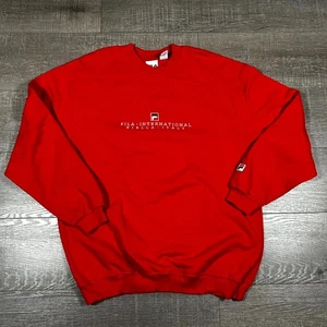 Vintage 90er Fila Sweatshirt Herren L rot Spruch bestickt Streetwear Urban Y2K - Bild 1 von 6