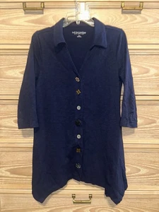 Top túnica azul marino Soft Surroundings talla pequeña Danielle manga 3/4 botón decorativo - Imagen 1 de 4
