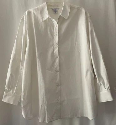 Camisa Top Athleta De Gran Tamaño Popelina Talla 1X Blanca Nueva Con Etiquetas $120 Rendimiento Elástico Foto 1 de 4