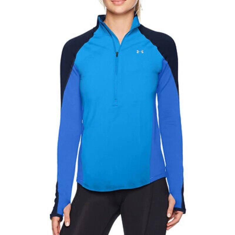 Under Armour UA ColdGear Ladies 1/2 Zip Blue Long Sleeved Running Top - Image 1 of 4
