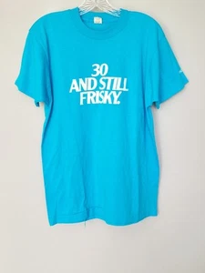 Vintage 90s Tee Single Stitch Friskies Katzenfutter T-Shirt Gr. L Blue Screen Star - Bild 1 von 6