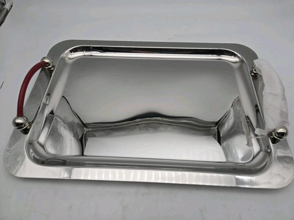 Винтажный сервировочный лоток Waterford Marquis 18/10 из нержавеющей стали с красной ручкой - Изображение 1 из 4