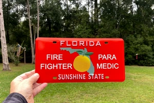 Florida Fire Fighter / Paramedic License Plate Tag – Embossed Metal, Reflective - Picture 1 of 5