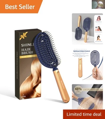 Cepillo desenredante ventilado en espiral para secado rápido por soplado - Elegante diseño azul y dorado Foto 1 de 4