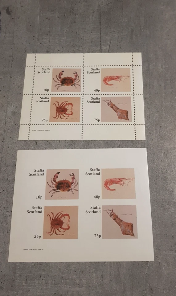 STAFFA SCOTLAND - SHELLFISH - 2 MINIATURE SHEETS PERF&IMPERFORED MNH - Image 1 of 1