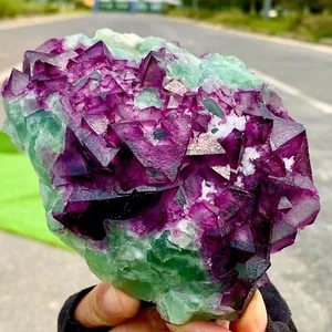 1.91LB Rare transparent purple-green cubic fluorite mineral crystal sample/China - Picture 1 of 24