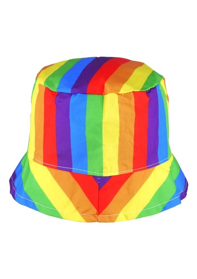 LGBT Gay Pride Bucket Sun Hat Rainbow Stripes Festival Party Parade NEW!  - Image 1 of 1