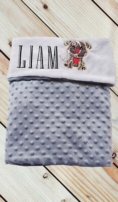 Personalized Monogrammed Puppy Minky Dot Baby Blanket-Newborn Shower Gift - Image 1 of 4