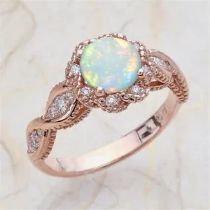 Opal Solitaire Crystal Rose Gold Criss Cross Ring Band Size 5 - 11 Free Gift Box - Picture 1 of 5