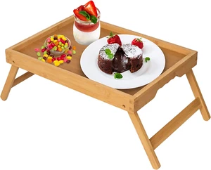 Bamboo Bed Tray Table with Folding Legs, Breakfast Tray for TV, Laptop, Snacking - Picture 1 of 11