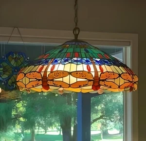 Red Dragonfly Tiffany Style Stained Glass Hanging Pendant Ceiling Light Aqua Blu - Picture 1 of 3