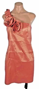 Vintage y2k 90s Coral Metallic Dress Ruched Tiered Mini L Prom Cocktail Prom - Picture 1 of 11