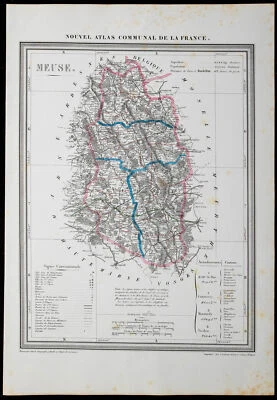 1854 - Department of The Meuse - map And Communal Authentic - Bild 1 von 3