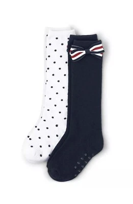 Gymboree девочек ясельного возраста колена носки темно-синий бант/белая точка - 2 упаковки - размер обуви 1-2 новый с этикетками - Изображение 1 из 4