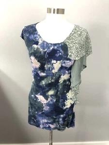 Deletta Anthropologie SZ M Tie Dye Watercolor Asymmetric Ruffle Green Purple - Picture 1 of 9