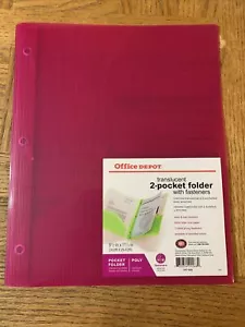 Office Depot Translucent 2-Pocket Folder With Fasteners Pink - Picture 1 of 4