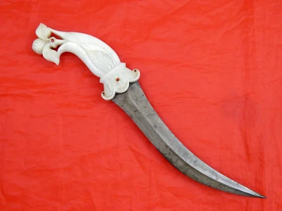 FINEST ANTIQUE MUGHAL DAGGER JADE HILT GOLD RUBY Damascus Wootz Blade INDIA 18C - Image 1 of 4