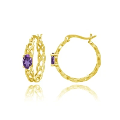 Celtic Knot African Amethyst Round Hoop Earrings in Gold Plated Sterling Silver - Image 1 of 3