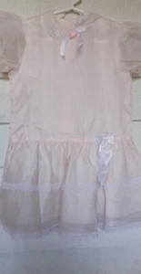  Easter Vintage  pink Floral Lace Tiered Full Dress 5 Girls usa sheer - Picture 1 of 9