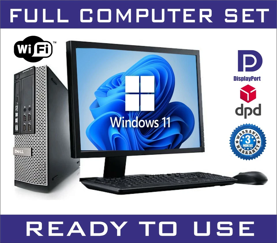 DESKTOP PC SET  DUAL CORE DELL TFT COMPUTER 8GB RAM 250GB HD WIFI WINDOWS 11 - Image 1 of 1
