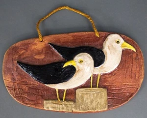 Vintage 1981 Joli Signed Terracotta Seagulls Hanging Plaque Wall Art Pottery  - Picture 1 of 3