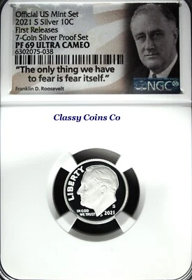 2021 S NGC PF 69 UCAM Silver Roosevelt Dime ☆☆ First Release ☆☆ .999 Fine Silver - Image 1 of 2