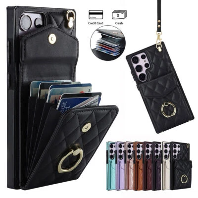 Ring Grid Leather Phone Case For Samsung A13 A14 A54 A53 S20 S21 S22 S23 Note 20 - Image 1 of 4