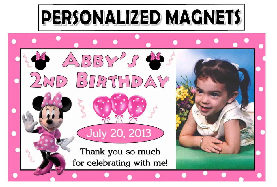 12 MICKEY MOUSE CLUBHOUSE MINNIE PINK POLKA DOT BIRTHDAY FAVORS PHOTO  MAGNETS - Image 1 of 1