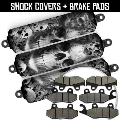 Cubiertas de amortiguador delanteras + traseras de calavera oscura + pastillas de freno para Yamaha YFZ450 [06-11] [14-24] Foto 1 de 4