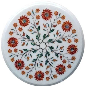 12" Custom Round Coffee Table Top Handmade Marquetry Art Gemstone Furniture Deco - Picture 1 of 8